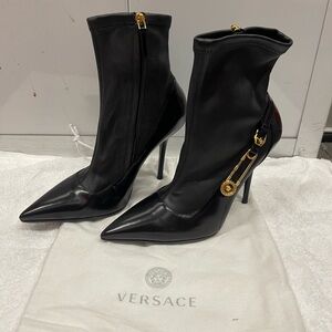 Black leather Versace sock boots